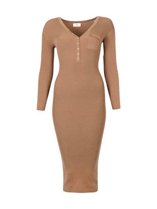Abito in maglia a costine taschino Brown sugar Elisabetta Franchi | AM10B56E2EC1